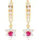 Náušnice ze žlutého 14K zlata - kroužek s čirými zirkony, blýskavý kvítek