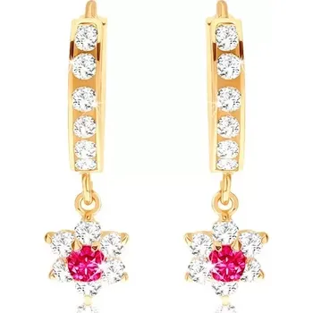 Náušnice Náušnice ze žlutého 14K zlata - kroužek s čirými zirkony, blýskavý kvítek