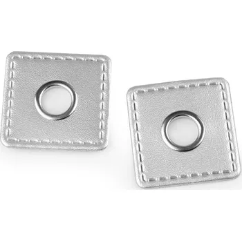 Průchodka s koženkovým čtverečkem k našití, průvlek 10 mm, barva 1 stříbrná
