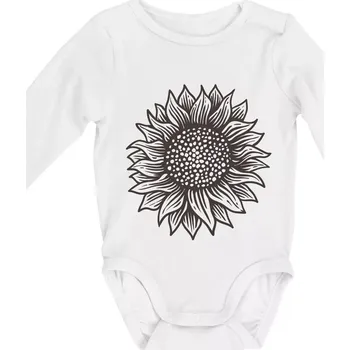 Slunečnice kreslená černobílá - Body kojenecké s dlouhým rukávem - Dlouhý r. do 3 měs ( Bílá )