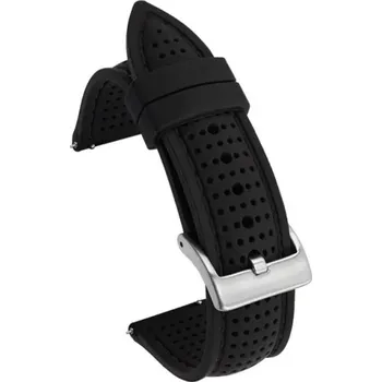 Řemínek na hodinky 20 mm Měkký silikonový kaučukový sportovní vodotěsný prodyšný pásek s rychloupínáním a stříbrnou přezkou pro většinu plochých hodinek černá