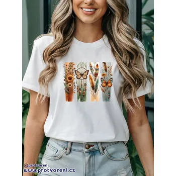 Dámské tričko Trička s potiskem Tričko s potiskem, MOTÝLI A LAPAČ SNŮ tmavě barevné, 1 ks zvolte VELIKOST textilu ZDE:: XS - velikost typ Beagle