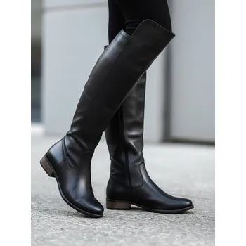 Dámské kozačky Vysoké kozačky nad kolena z pravé kůže Ema 040 černé, VELIKOST 37