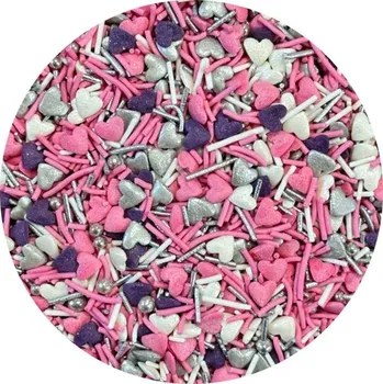 Jedlá dekorace na dort Dortisimo 4Cake Cukrové zdobení bílé, stříbrné, růžové a fialové Tender Heart (50 g)