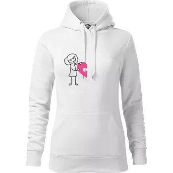 Dámská mikina Párová trička puzzle postavička - Mikina dámská Cape s kapucí - M ( Bílá )