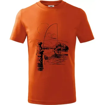 Chlapecké oblečení Kreslený rybář s podběrákem - Tričko dětské bavlněné - 158 cm/12 let ( Oranžová )