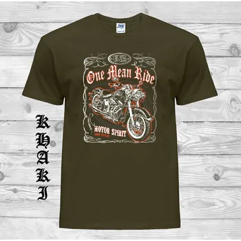 Pánské oblečení levne-bavlnene-chopper-tricko-potisk-One-Mean-Rider Barva: Khaki, velikost: S