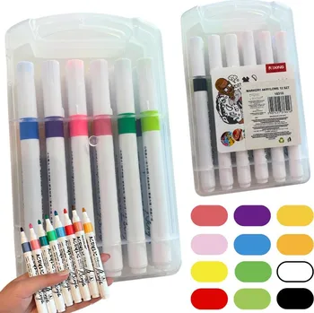 VERK GROUP AKRYLOVÉ POPISOVAČE 12 KS BAREVNÉ NA SKLO PLAST KOV DŘEVO + POUZDRO