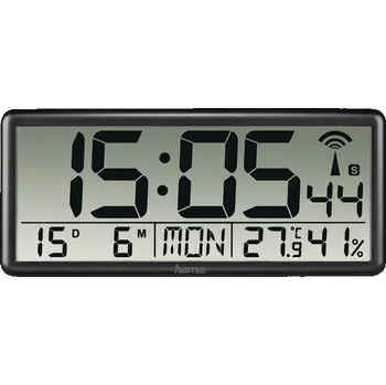 Hodiny Hama Jumbo, digitální nástěnné hodiny, řízené rádiovým signálem, černé (Hama Jumbo, digitální nástěnné hodiny,)