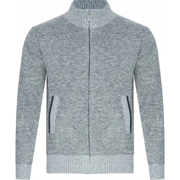 Pánský svetr PÁNSKÝ SVETR - S8626/SVĚTLE ŠEDÝ zateplený kožíškem, bavlněný, na zip