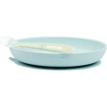 dětská jídelní sada Nattou Jídelní set silikonový bez BPA 2 ks talíř a lžička Mint
