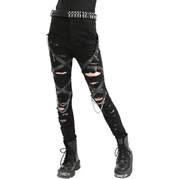 Dámské kalhoty kalhoty dámské DEVIL FASHION - Black Gothic Punk - XXL