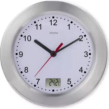 Hodiny Hama Mauritius, hodiny do koupelny, průměr 17 cm, teploměr, přísavky, tichý chod, hliníkové (Hama Mauritius, hodiny do koupelny, průměr 17 cm, teploměr, přísavky, tichý chod)