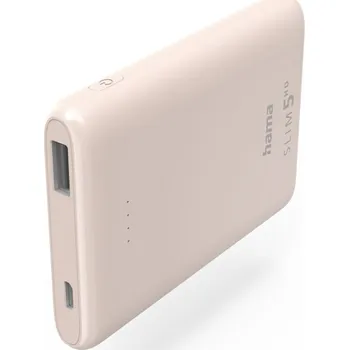Powerbanka Hama SLIM 5HD, powerbanka, 5000 mAh, 1 A, výstup: USB-A, růžová (Hama SLIM 5HD, powerbanka, 5000 mAh,)