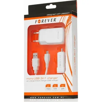 NABÍJEČKA FOREVER USB 3 V 1 S MICRO USB, BÍLÁ