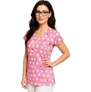 Zdravotnický oděv Dámská zubařská halena růžová ZOUBKY zubařské oblečení Velikost: XXXL H-678-XXXL