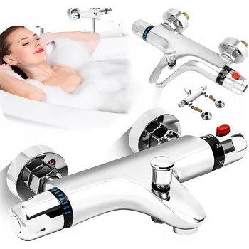 Vodovodní baterie Termostatická sprchová baterie se dvěma úchyty, stříbrná