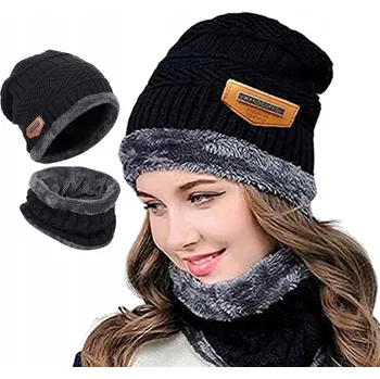 Čepice ČEPICE S NÁKRČNÍKEM ZIMNÍ 2V1 PÁNSKÁ DÁMSKÁ TEPLÁ VLNĚNÁ PODŠÍVKA