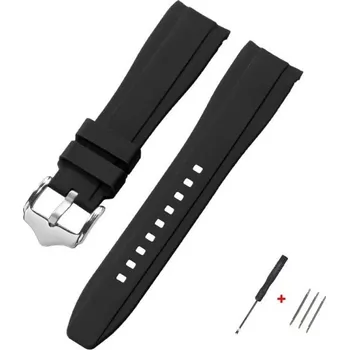 Řemínek na hodinky 20 mm Gumový silikonový pásek se zaobleným koncem pro Swatch Omega Moonswatch Omega Speedmaster Seiko vodotěsný náramek se stříbrnou přezkou černá