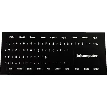 Klávesnice High Quality Přelepky na klávesnici - bílý text, černé pozadí / nové logo České přelepky znaků, kterými lze doplnit jakoukoliv cizojazyčnou klávesnici.