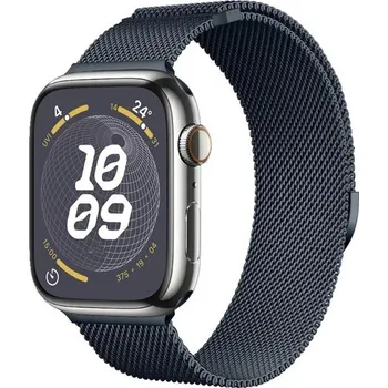 Milánský řemínek 46 mm pro Apple Watch Series 10 a 11 Kovový magnetický pásek s plynulým nastavením délky Elegantní tkané ocelové provedení námořnická modrá