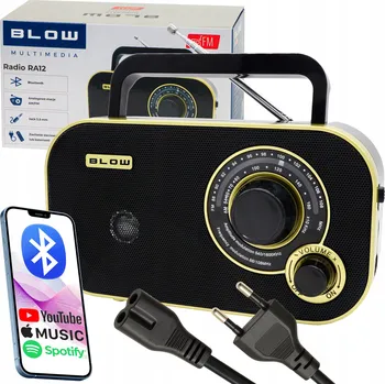 Radiopřijímač KUCHYŇSKÉ RÁDIO S NAPÁJENÍM ZE SÍTĚ/BATERIE FM AM BLUETOOTH BLOW RA12 ČERNO-ZLATÉ