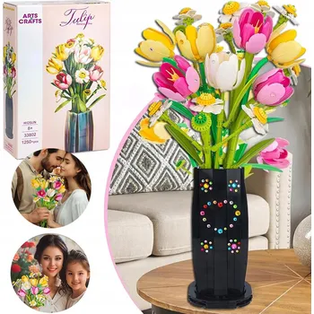 ostatní stavebnice STAVEBNICE KVĚTINY TULIPÁNY S VÁZOU SADA KOSTEK KYTICE KVĚTIN VE VÁZE