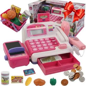 Hra na obchod VELKÁ INTERAKTIVNÍ POKLADNA PRO DĚTI + KALKULAČKA VÁHA KOŠÍK