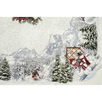 ubrus Vánoční gobelínový ubrus bílý zima sněhulák 98x98 elegantní tkaný