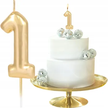 Dortová svíčka ZLATÁ ČÍSLICE ČÍSLO 1 JEDNA LESKLÁ SVÍČKA DEKORATIVNÍ NA DORT