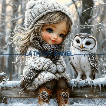 Látkový panel - Holčička se sovičkou - DZ-146 Velikost: 15x15cm, Materiál: Mikroplyš