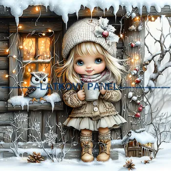 Látkový panel - Holčička se sovičkou - DZ-152 Velikost: 35x35cm, Materiál: Teplákovina nepočesaná