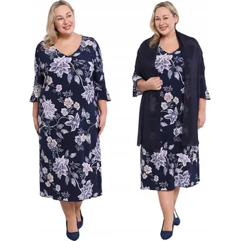 Dámské šaty Tmavě modré šaty s fialovými květy velikost 48/50