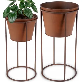 Květináč 2x Květináč kovový bronzový obal na květiny se stojanem a nožičkami