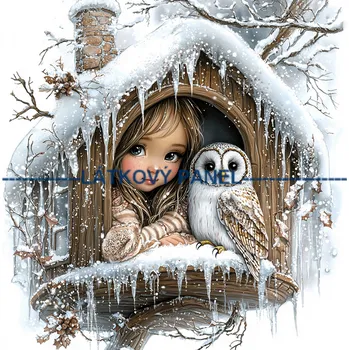 Látkový panel - Holčička se sovičkou - DZ-160 Velikost: 30x30cm, Materiál: Mikroplyš