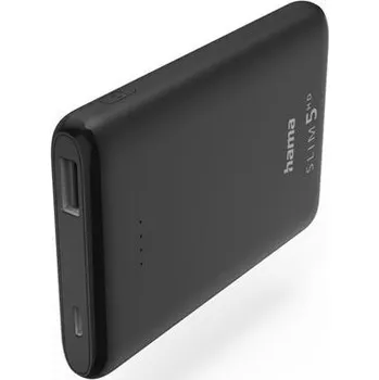 Powerbanka Hama SLIM 5HD, powerbanka, 5000 mAh, 1 A, výstup: USB-A, černá (Hama SLIM 5HD, powerbanka, 5000 mAh, 1 A)