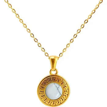 Náhrdelník Zlatý ocelový náhrdelník s přívěsek Meandra s Howlitem