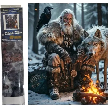 Diamantové malování Diamantový obrázek Severský válečník s vlkem 30 x 40 cm