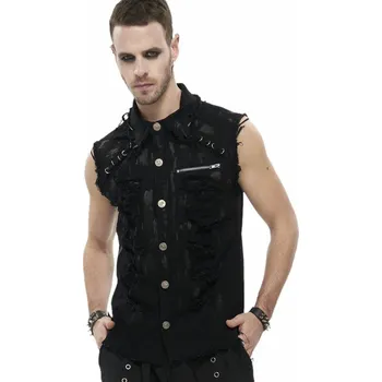 Pánská košile košile pánská bez rukávu DEVIL FASHION - Anemone Distressed Button Up Punk - S