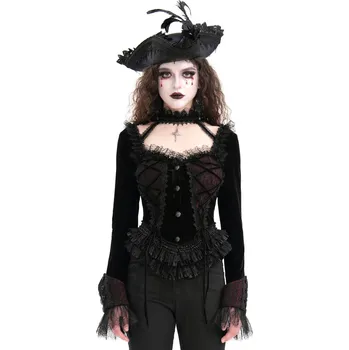 Dámský kabát kabátek dámský (sako) DEVIL FASHION - Black and Red Romantic Gothic - S