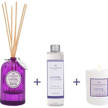 Aroma difuzér PLANTES & PARFUMS de Provence PLANTES ET PARFUMS Lavande Altitude (Vysokohorská levandule) difuzér 100ml + náhradní náplň 200ml + svíčka 180g SADA