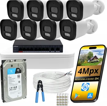 Bezpečnostní kamera MONITOROVACÍ SADA IP KAMER 8x VENKOVNÍ IP KAMERA POE 4Mpx BAREVNÉ NOČNÍ VIDĚNÍ