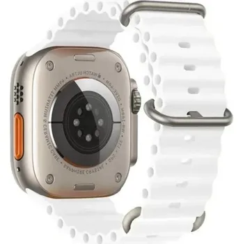 Silikonový řemínek 42 mm pro Apple Watch S10 Voděodolný pásek s titanovou přezkou Nastavitelná smyčka a vícebodové zapínání bílá