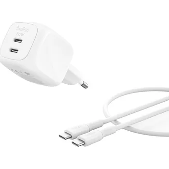 Belkin BOOST CHARGE™ PRO Duální 50W USB-C Power Delivery GaN PPS nástěnná nabíječka + 1m USB-C/USB-C kabel, bílá