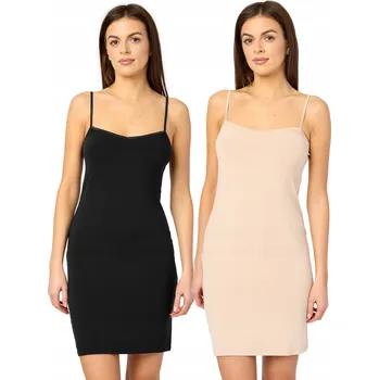 Podprsenka Halka pod šaty 2-Pak noční košile s viskózou MS10-203 Černá/béžová M