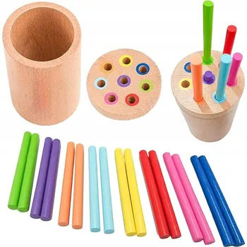 Dřevěná hračka DŘEVĚNÁ HRAČKA MONTESSORI TŘÍDĚNÍ MOTORIKA 1+ barevné tyčinky