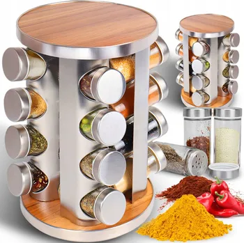 Obraz Otočný stojan na koření RETOO, kovový, šedý, 16 ks