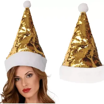 Karnevalový kostým Vánoční čepice Santa flitrovaná zlatá