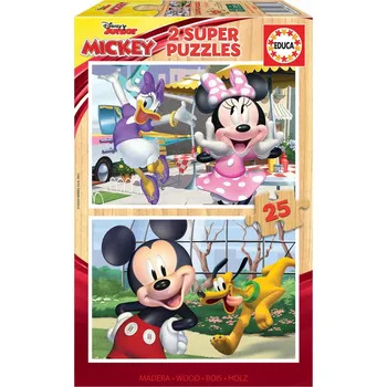 Puzzle Puzzle Mickey Mouse a jeho přátelé 2 x 25 dílků, dřevěné Educa