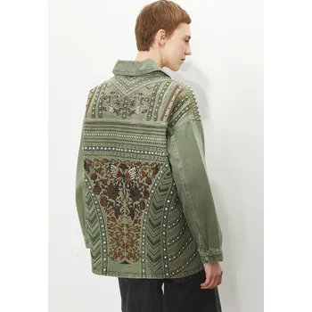 Dámská casual bunda Bavlněná džínová bunda Medicine zelená barva, přechodná RS25-KUD801 91J, vel. L